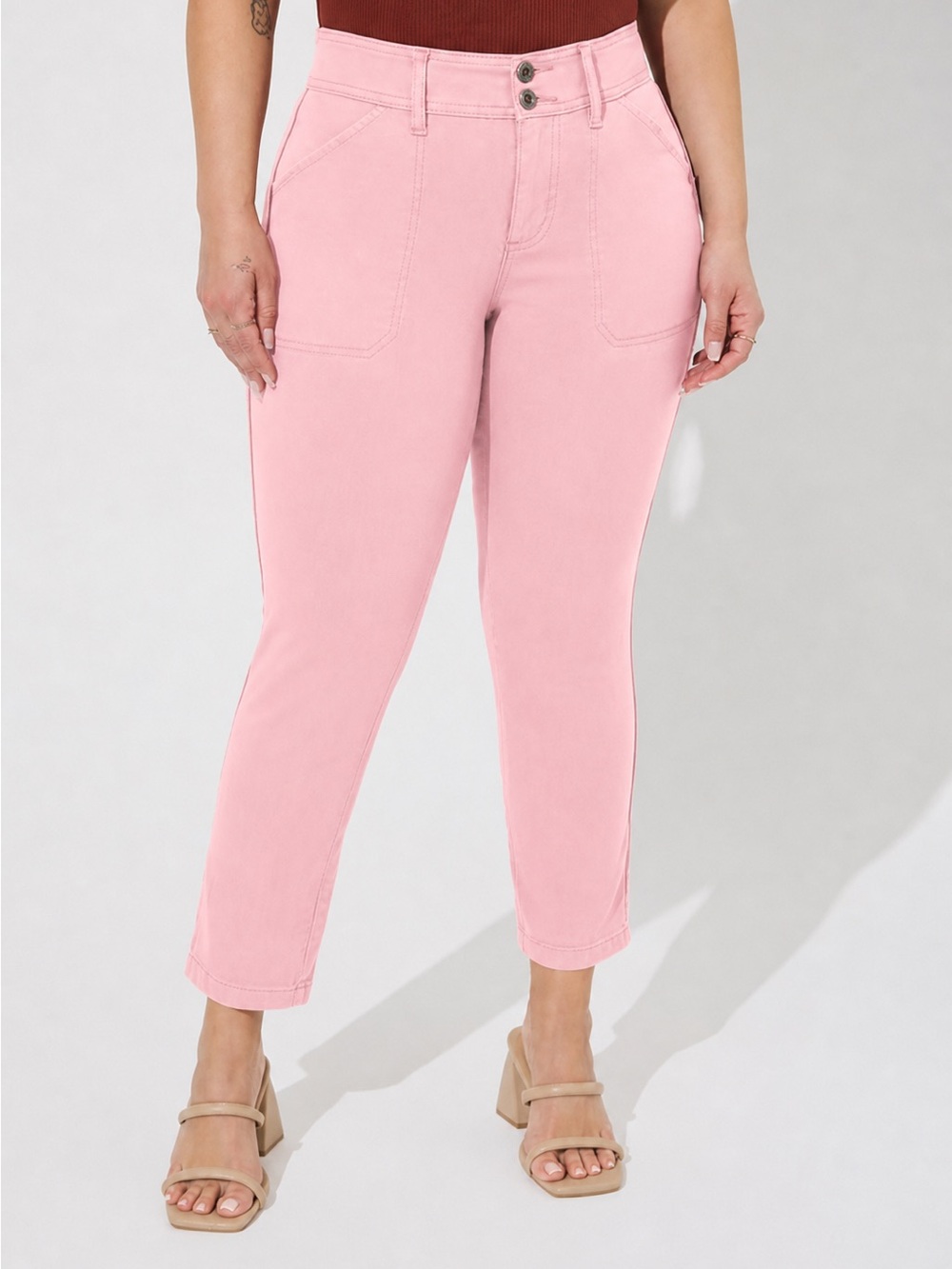 Torrid Crop Aviator Skinny Stretch Twill Mid-Rise Pant In Baby Pink Size 14